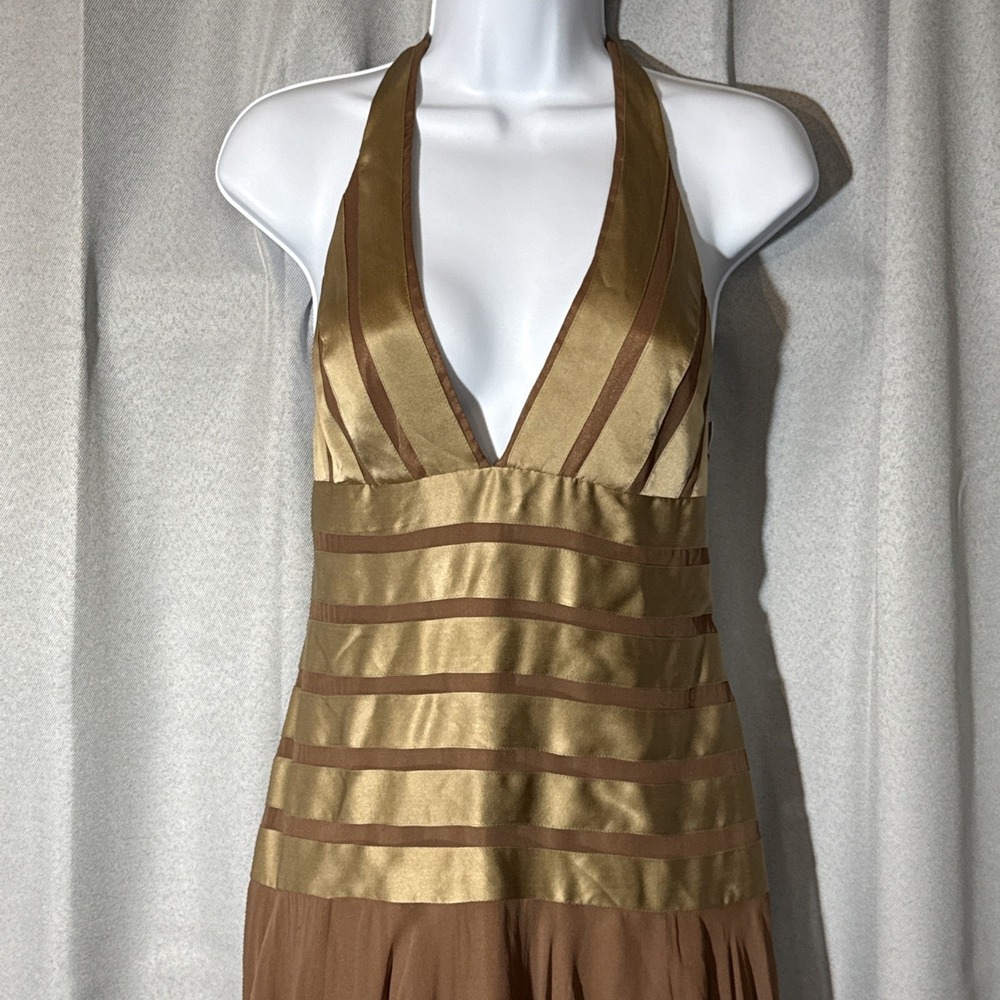 Veronica Di Santo Atelier Halter Dress Silk Chiffon Gold Metallic Bronze US 8 - Picture 2 of 6